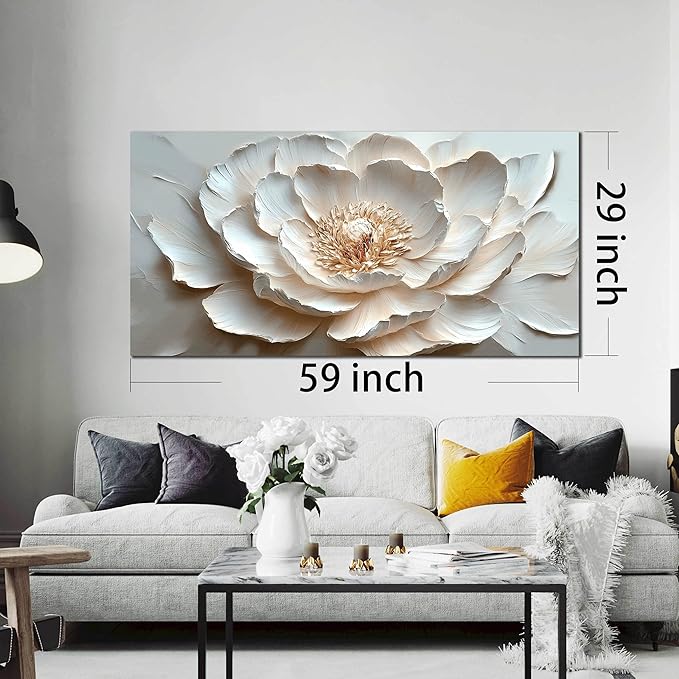 White and Pink Flower Wall Art for Living Room - Large Modern Wall Art Bedroom - Floral Bedroom Wall Decor for Teen Girls Size 29" x 59"