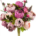 FiveSeasonStuff Soft Peach Pink and Magenta Red Vintage Artificial Peonies Silk Flowers and Hydrangeas for Wedding Bridal Home Decor – Beautiful Floral Centerpiece Bouquet (Celestial Beauty)