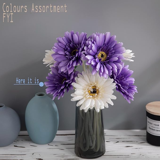 12pcs Artificial Gerbera Daisies,22 Inch Long Stem Silk Daisy Flowers,Realistic Artificial Flower Mums for Home Décor Centerpiece Wreath Supplies Wedding Bouquet,Purple
