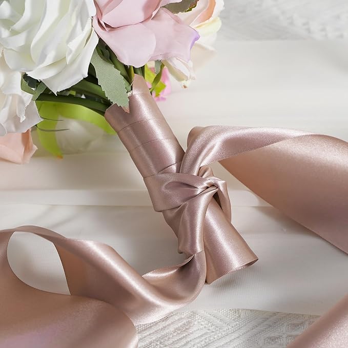 MEEDEE Dark Pink Satin Ribbon Lux Double Faced Satin Ribbon 3 Inch Wide Dusty Rose Ribbons by 10 Yards Pink Silk Ribbons for Crafts, Christmas Tree Decoration, Flower Bouquet, Weddings