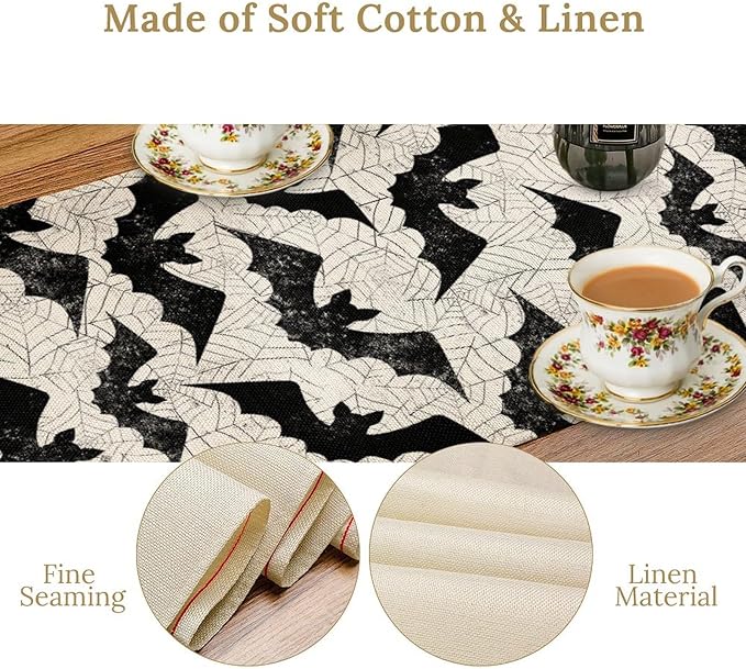 Gothic Table Runner,Bat Spider Web Pattern Table Runner for Home Kitchen Table Dining Garden Farmhouse Wedding Party Decor 13x70 Inch