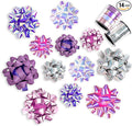WRAPAHOLIC 14 Pcs Gift Bows Assortment - 12 Multi Colored Assorted Size Gift Bows (Purple, Pink, White, Rose Gold, Silver) and 2 Crimped Curling Ribbons, Perfect for Christmas, Holiday, Party