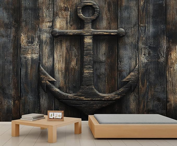 Nautical Anchor Wall Mural, Coastal Style Anchor 3D Wall Murals, Ocean Nautical Wallpaper Mural, for Living Room Bedroom Large Wallpaper Indoor Decor 137.8" W x100 H