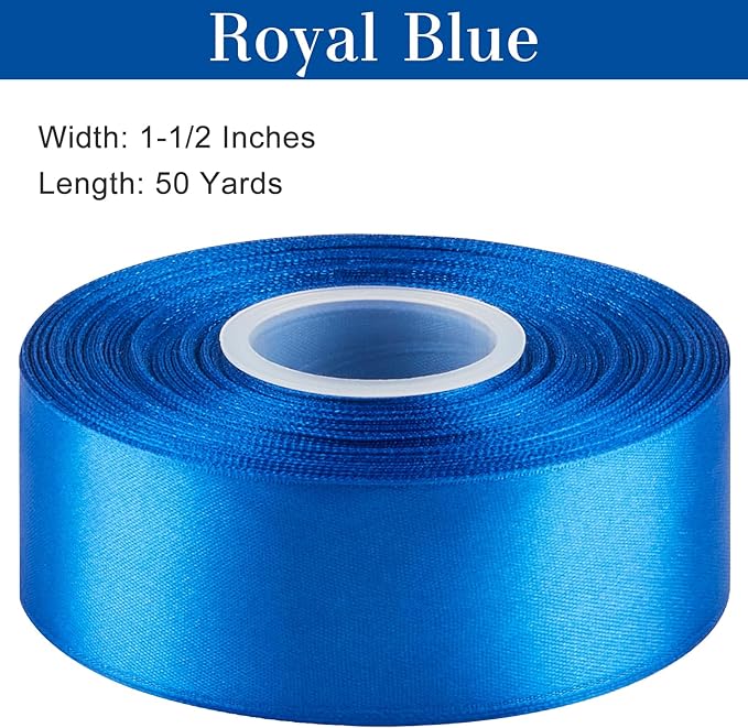 1-1/2 Inches 50 Yards Blue Satin Ribbon, Solid Fabric Ribbon Roll for Flower Bouquets, Gift Wrapping, Wedding, Handmade Crafts