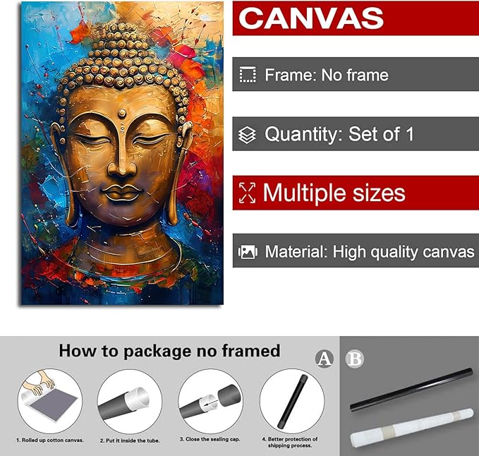 Golden Serenity Buddha Vintage Painting Wall Art Spirituality and Modern Art Wall Decor Adds Brilliance to Vibrant Home Decor 12x18in Frameless