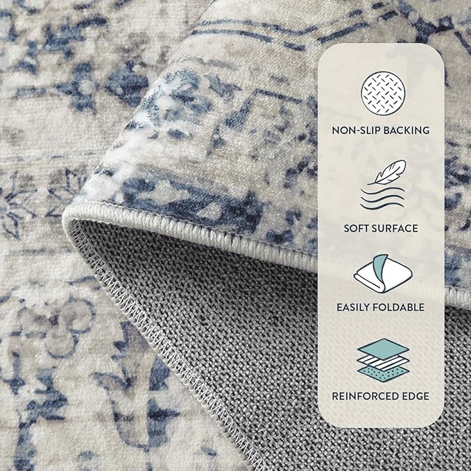Lahome Oriental Hallway Runner Rug, 2.5x10 Washable Runner Ultra-Thin Hallway Rug for Bedroom Entryway, Soft Long Carpet for Kitchen Bathroom ‎Laundry Room, Blue