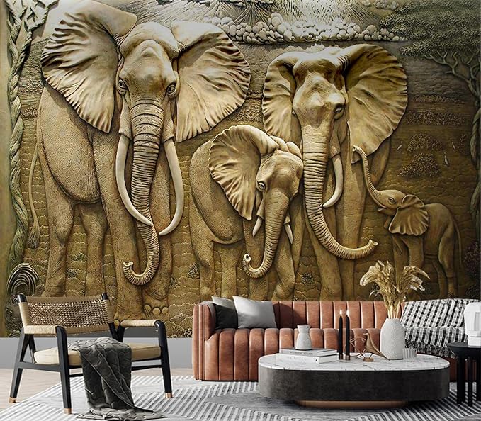 Cliouar-Elephant Art,Harmonious Family,Mural Wallpaper Peel and Stick 90" x 67"