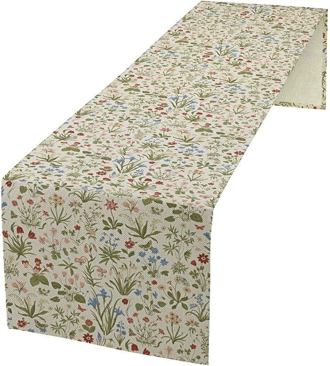 Vintage Floral Table Runner, Country Botanical Flower Farmhouse Home Decor Table Runner for Kitchen Dining Picnic Decoration, 13x90 Inch