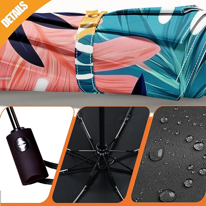Small Compact Travel Automatic Folding Umbrella for Women, Portable Lightweight, Rain, Wind, UV Sun Shade