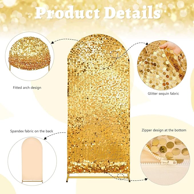 7.2FT Gold Sequin Backdrop Cover: Big Payette Glitter Fabric Arch Covers for Birthday Party Baby Shower Decorations