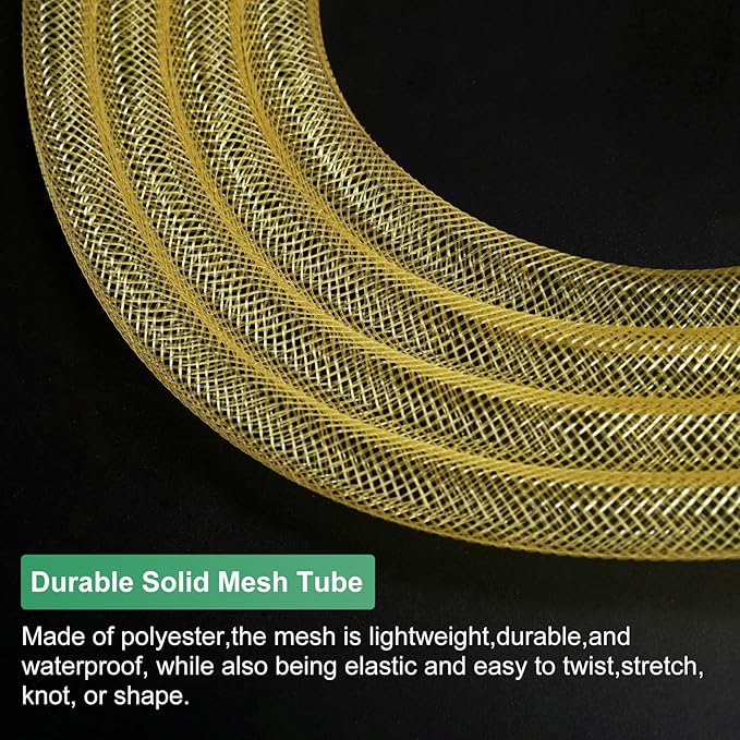 Mesh Tube Ribbon 25 Yards, 8mm Elastic Fabric Ribbons Mesh Tubing for Crafts/Gift Wrapping/Flower Bouquets/Wedding/Birthday/Holiday/Wreaths Christmas/Decoration[Ginger Yellow]