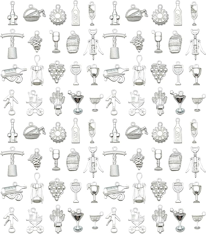 WOCRAFT 60pcs Bright Silver Wine Bracelet Charms for Jewelry Making Sets DIY Necklace Bracelet Keychain Crafting Charms Kit Craft Supplies (SN873)