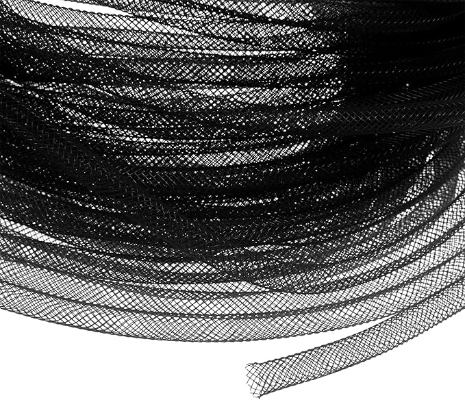 Mesh Tube Ribbon 25 Yards, 6mm Elastic Fabric Ribbons Mesh Tubing for Crafts/Gift Wrapping/Flower Bouquets/Wedding/Birthday/Holiday/Wreaths Christmas/Decoration[Black]