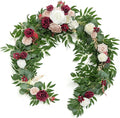 Ling's moment Flower Garland - 6FT Eucalyptus & Rose - Sweetheart Table Decor for Wedding Reception, Artificial Floral Garland for Mantle, Thanksgiving, Christmas Decoration, Marsala