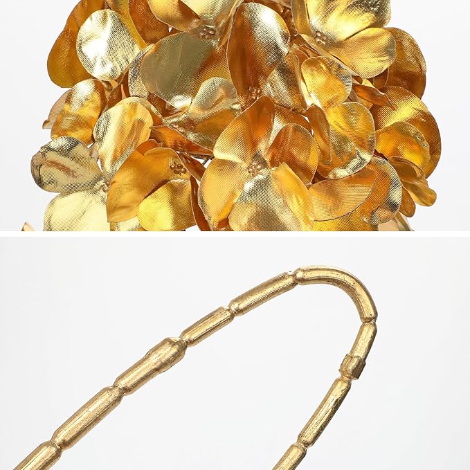Hollyone 3Pcs Artificial Hydrangea Flowers Gold Christmas Ornaments Flowers 26inch Fake Hydrangea Flower Floral Arrangements Bouquets Xmas Faux Hydrangeas Stems Wedding Party Christmas Home Decor