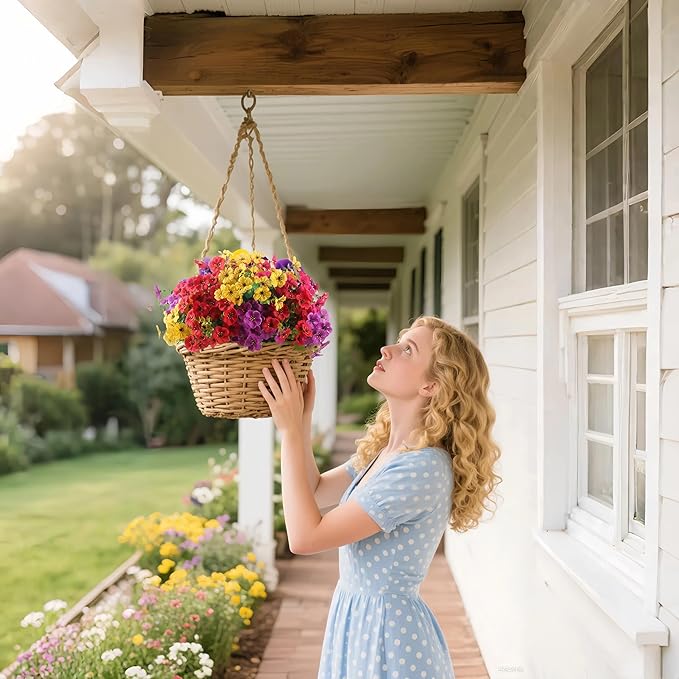 12 Bundles Artificial Flowers for Outdoor, UV Resistant Faux Mums with Eucalyptus Leaves Fake Plants for Outdoor Planters Greenery Boxwood Porch Patio Decoration