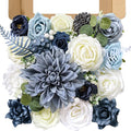 Artificial Flowers, Dusty Blue Silk Flowers for DIY Wedding Bridal Bouquets, Fake Cake Flowers for Centerpieces,Baby Shower, Table Arrangement, Home Party Decor