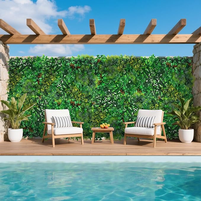 Artificial Grass Wall Panels, 20''x20'' 6pcs Boxwood Wall Panels with Tropical Leaves, Faux Greenery Privacy Fence Screen, Grass Backdrop for Outdoor Indoor Garden Birthday Wedding Decor