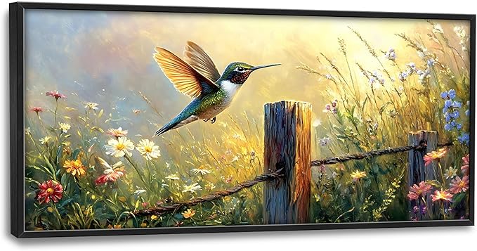 Hummingbird Flower Large Wall Art Farmhouse Framed Wall Decor for Living Room Bird Floral Pictures Oversized Canvas Print Painting Modern Extra Large Framed Artwork for Bedroom Office 60"x30"