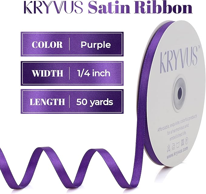 Purple Satin Ribbon, Double Faced 1/4 Inch X 50 Yards Purple Ribbon, Premium Satin Ribbon for Gift Wrapping, Crafts, Hair Bow Making, Sewing, Flower Bouquet, Wedding Party Decor