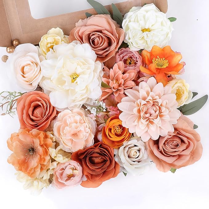 AGIRL Rose Artificial Flowers Combo Fake Flowers Rose Silk Flowers with Stems for DIY Wedding Bouquets Centerpieces Arrangements Table Decor Bridal Baby Shower Party Home Fall Decor (Champagne)