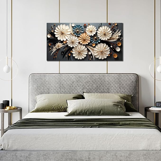 Large Wall Art for Living Room Bedroom Home Office Gold Flower Pictures Wall Art Modern Floral Artwork Framed Wall Decor Canvas Prints 20x40 In