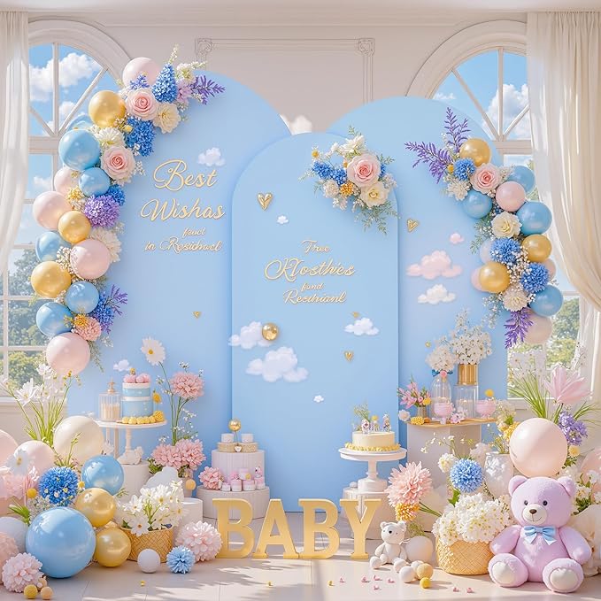White and Blue Arch Backdrop Cover 7.2FT 6.6FT 6FT Arch Covers Stretchy Backdrop Set of 3, Wedding Arch Cover Spandex Fitted Double-Color Fabric Arch Covers for Party Baby Shower Birthday Decoration