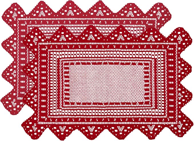 Jayla 2 Pcs Rectangle Lace Placemats for Tables Embroidered Lace Tablemats Vintage Crochet Floral Table Runner Vintage Wedding, Tea Party Decor,12x17 Inch