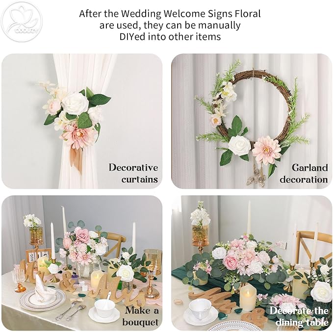Artificial Wedding Arch Flowers for Wedding Sign,Set of 2 for Welcome Ceremony Sign,Faux Floral Swags, Banquet and Reception Backdrop Floral Decoration (Pink)