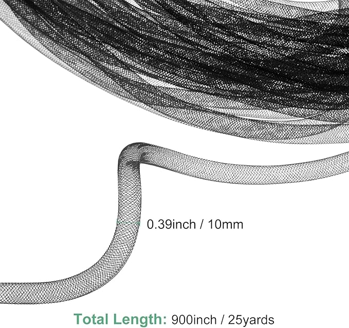 Mesh Tube Ribbon 25 Yards, 10mm Elastic Fabric Ribbons Mesh Tubing for Crafts/Gift Wrapping/Flower Bouquets/Wedding/Birthday/Holiday/Wreaths Christmas/Decoration[Black]