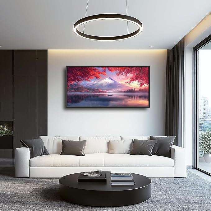 Mount fuji Wall Art Japanese Nature Large Wall Decor Mountain Lake Painting Asian Landscape Big Pictures Scenic Canvas Prints Framed Artwork Home Decorations for Bedroom Living Room office 60"x30"