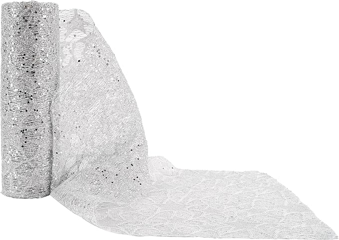 MEEDEE Silver Glitter Mesh Star Web Ribbon 10 Inch Wide by 10 Yards Roll Silver Fabric Ribbon Decorative Mesh Ribbon for Christmas Tree, Garland, Holiday Wreaths, Bows