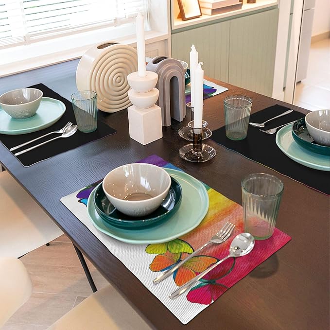 Rainbow Butterfly Placemats Set of 4,Colorful Butterfly Kids Girls Birthday Party Decor Washable for Kitchen Dining Table Heat Resistant Decorative Colth Table Mats 4 PCS, Style-2