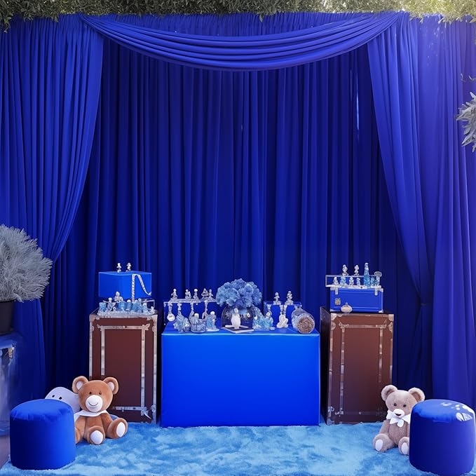 Royal Blue Backdrop Curtains 10 Panels - Wrinkle-Free Polyester Photography Drapes for Baby Shower & Birthday Party - 40 X 10FT
