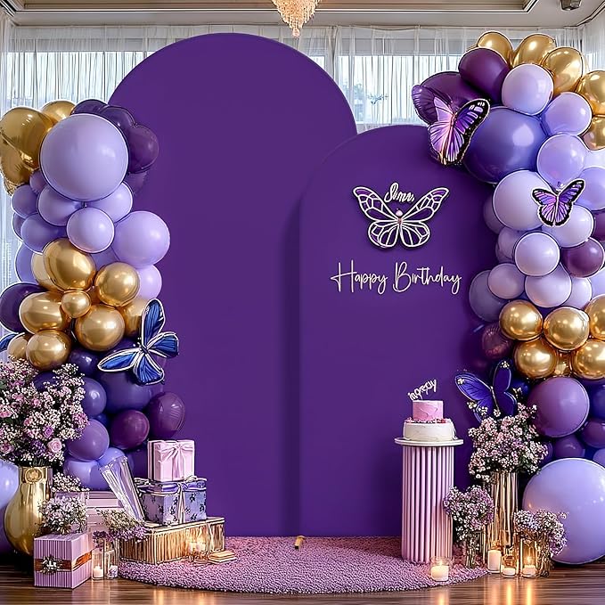 Purple Arch Backdrop Covers - 7.2FT, 6FT Spandex Fitted Wedding Arch Stand Covers Round Top Chiara Arch Backdrop Cover for Wedding Birthday Party Decoration