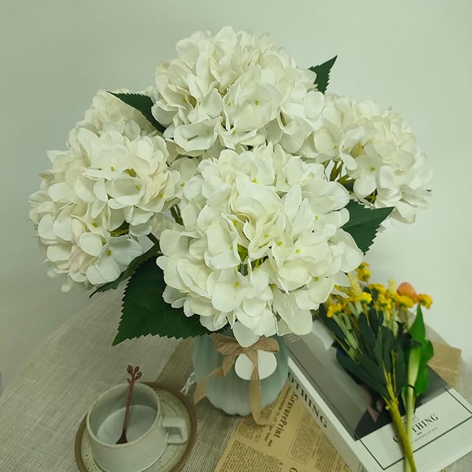 Ivory Hydrangea Artificial Flowers,10 Pcs Faux Ivory Hydrangea Flowers,Artificial Hydrangeas Flowers with Stems,Fake Hydrangeas,Silk Hydrangeas Flowers with Stems for Home Decor