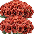 Artificial Rose Flowers Burnt Orange Rose Flowers Silk Flowers 50 pcs with Long Stem Silk Roses Bouquet for Wedding Bridal Shower Party Home Decoration