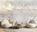 Flowers and Birds Wallpaper Riverside Landscape Wall Mural with Crane and Moon for Bedroom Living Room(Not Self-Adhesive)