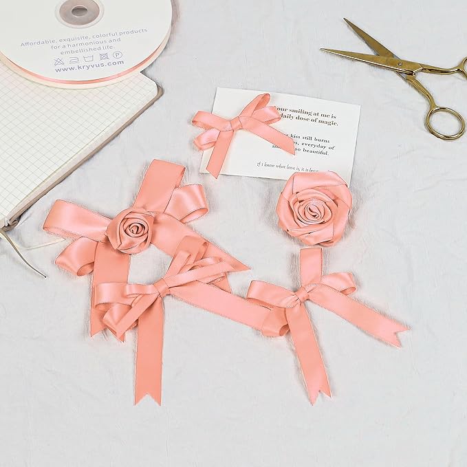 Peach Satin Ribbon, Double Faced 5/8 Inch X 50 Yards Peach Ribbon, Premium Satin Ribbon for Gift Wrapping, Crafts, Hair Bow Making, Sewing, Flower Bouquet, Wedding Party Decor