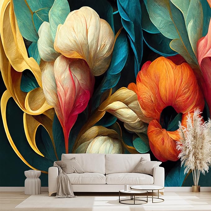 Floral Wall murals Peel and Stick Flowers Wallpaper for Bedroom Living Room - 85"x118"