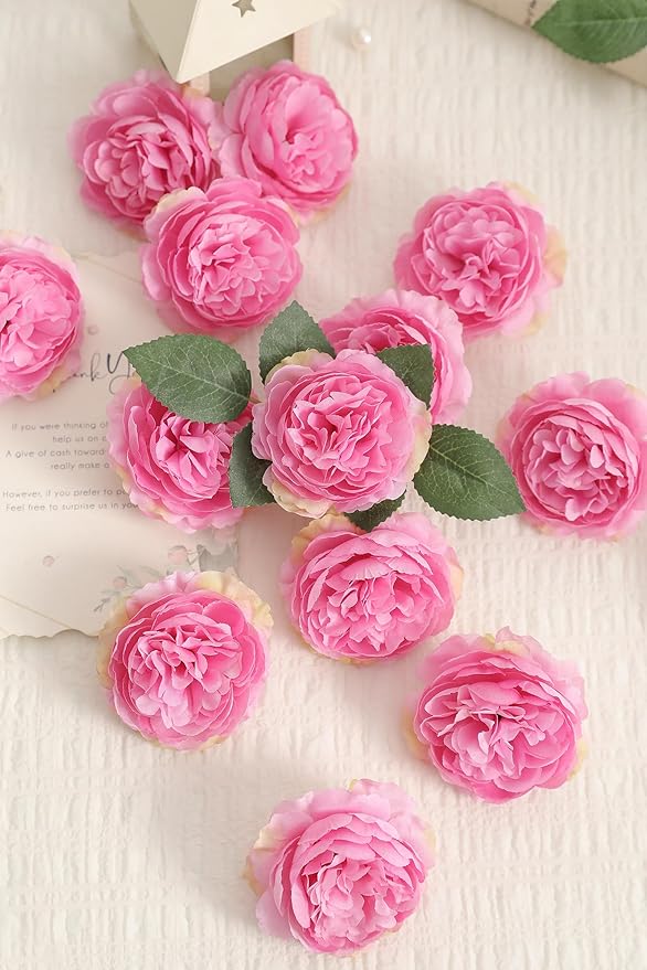 12 PCS Artificial Silk Rose Red Peony Flowers with Stems - 8 Inch Fake Peony Bouquet for Wedding, Home Decor, Office Table, Festival Gifts