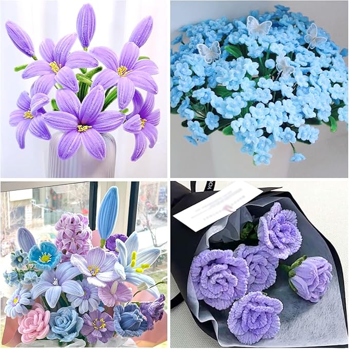 ZEIZHUBN 300 Pieces Pipe Cleaners, Pipe Cleaners Flower Bouquet Kit, Flower Making Kit with Floral Wires Tape, Art and Craft Supplies Projects DIY Decoration Holiday Party Birthday Gifts