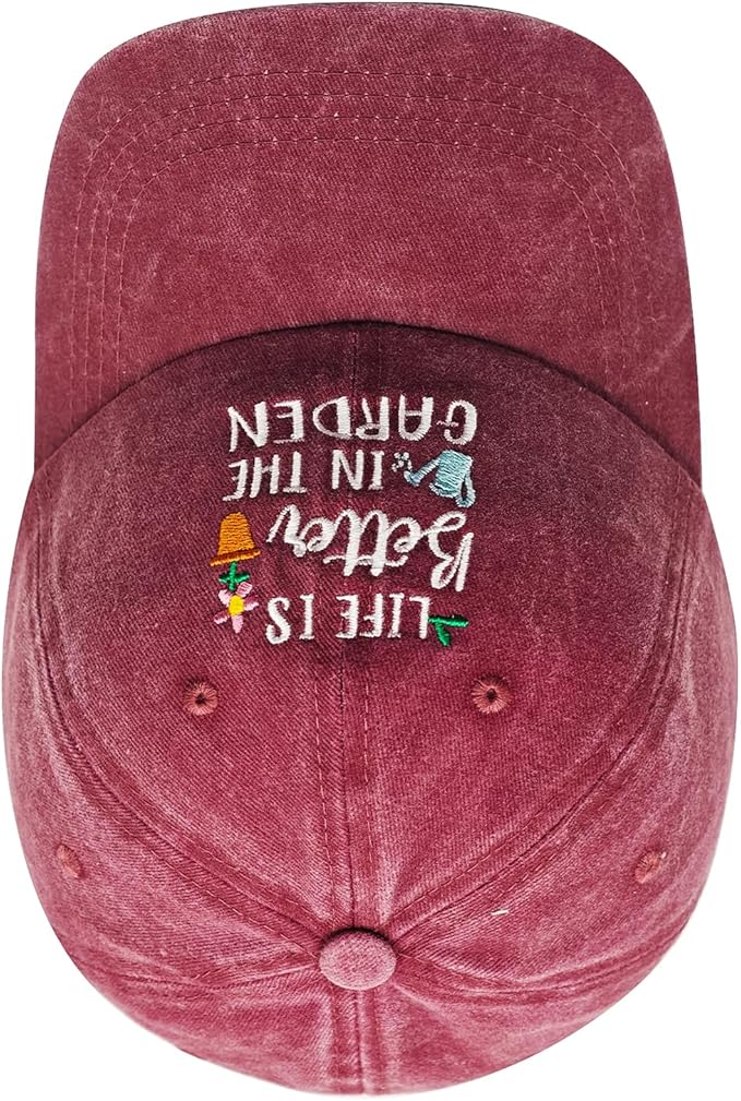 Gardening Gifts for Women, Gardening Hat, Adjustable Washed Cotton Embroidered Baseball Cap