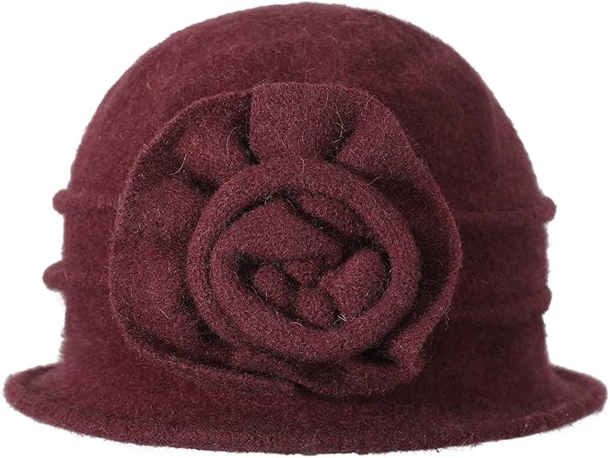 ZLYC Women Wool Cloche Bucket Hat 1920s Vintage Dress Winter Hats with Flower Accent