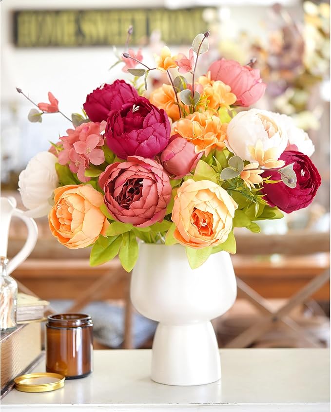 FiveSeasonStuff Vintage Artificial Peonies Silk Flowers and Hydrangeas for Wedding Bridal Home Décor – Beautiful Floral Centerpiece Arrangement Decoration with 2 Bouquets (Country Delightful)