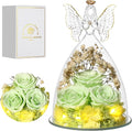 Mothers Day Mom Gifts for Women Preserved Flowers in Glass Angel Forever Flowers Gifts Eternal Roses Gifts for Grandma, Green