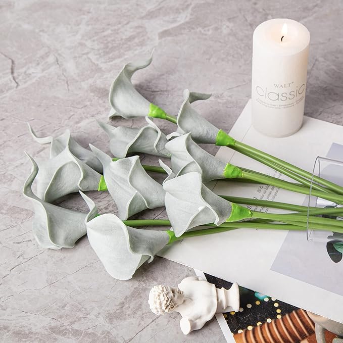 DuHouse 20Pcs Artificial Calla Lily Flower Real Touch Latex Flowers for DIY Wedding Bouquet Party Home Decor (Grey)