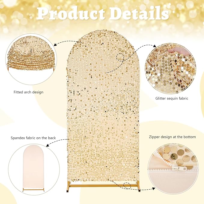 6 FT Arch Backdrop Covers: Sequin Payette Backdrop Light Gold Arch Cover for Wedding Party Birthday Flower Balloon Stand