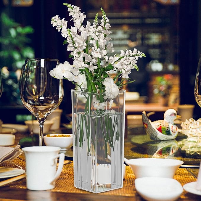 6 Packs Acrylic Flower Vases, Clear Tall Square Table Vases