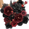 Serwalin Burgundy Black Artificial Flowers, Fake Silk Flowers for DIY Wedding Bridal Bouquet, Wedding Cake Flowers for Table Centerpieces Floral Arrangements Party Home Decorations